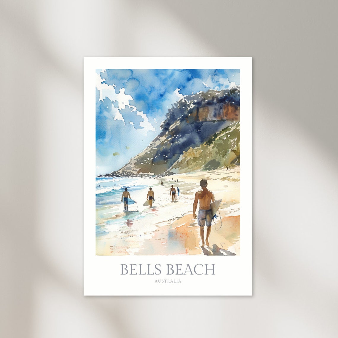 Bells Beach Australia Surf Watercolor Cliffside Coastal Travel Poster