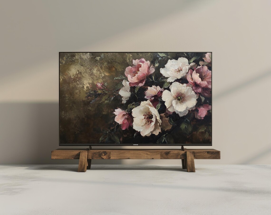 Dark Moody Pink White Peonies Baroque Oil Painting Floral Wall Art - Image 3