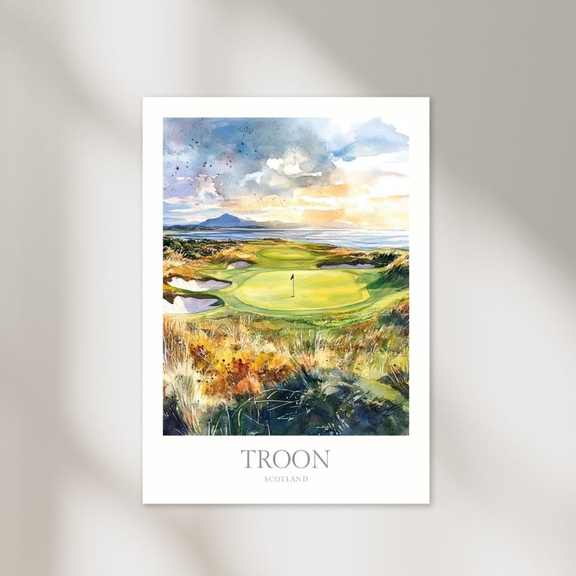 Troon Scotland Links Golf Course Sunset Watercolor Golf Art Poster