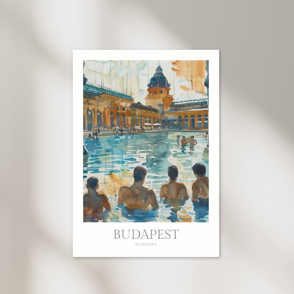 Budapest Hungary Thermal Bath Watercolor Travel Poster Spa Scene