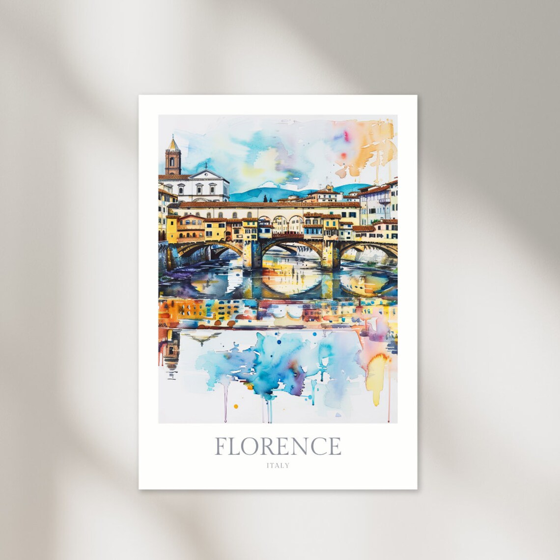 Florence Italy Ponte Vecchio Watercolor Arno River Travel Poster