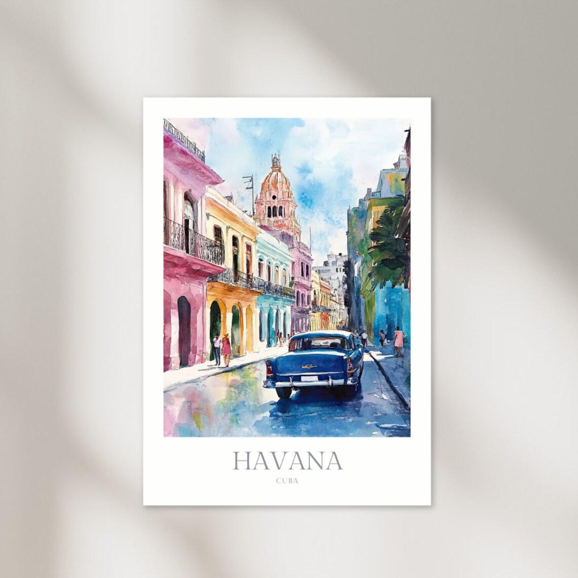 Havana Cuba Watercolor Travel Poster, Cuba Art Print