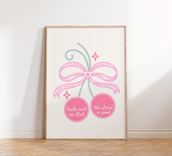 Trendy Christian Wall Art Pink Wall Art Cherry Wall Art Christian Home Decor Lord Print Bible Verse Pink Bow Print Coquette Dorm Decor