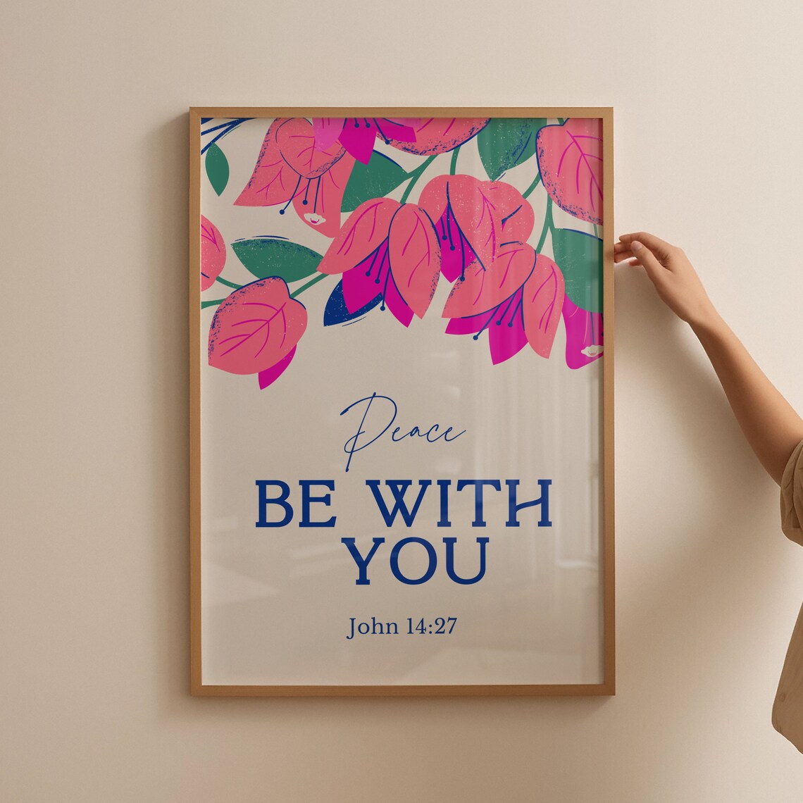 Peace Be With You John 14:27 Pink Bougainvillea Verse Poster - Image 3