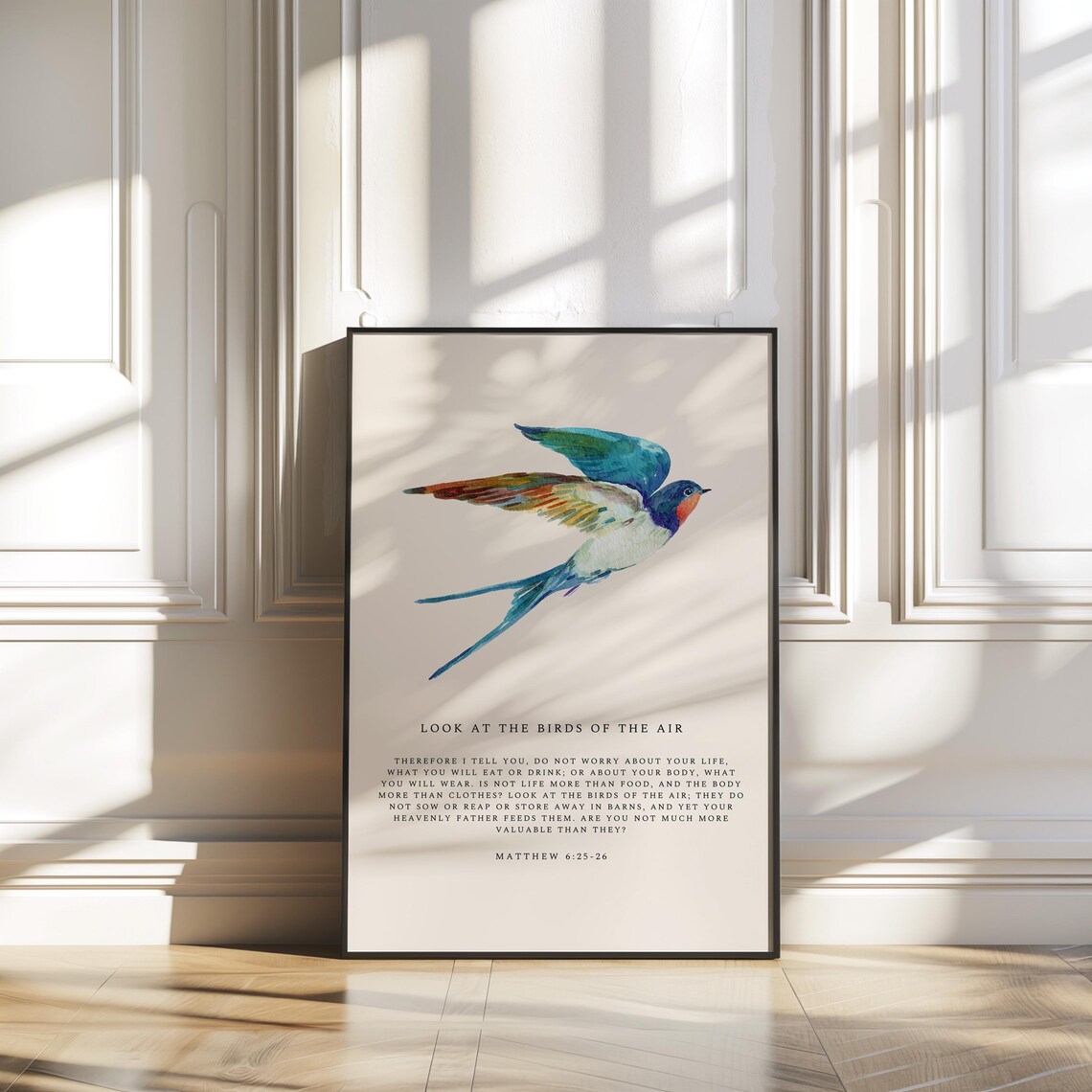 Matthew 6:25-26 Birds, Vintage Bible Verse Art Print - Image 2