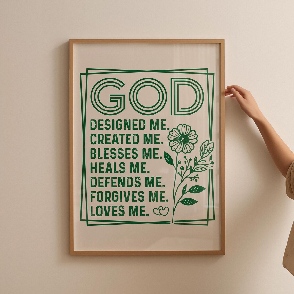 God Designed Me Created Me Green Botanical Affirmation Poster - Image 4