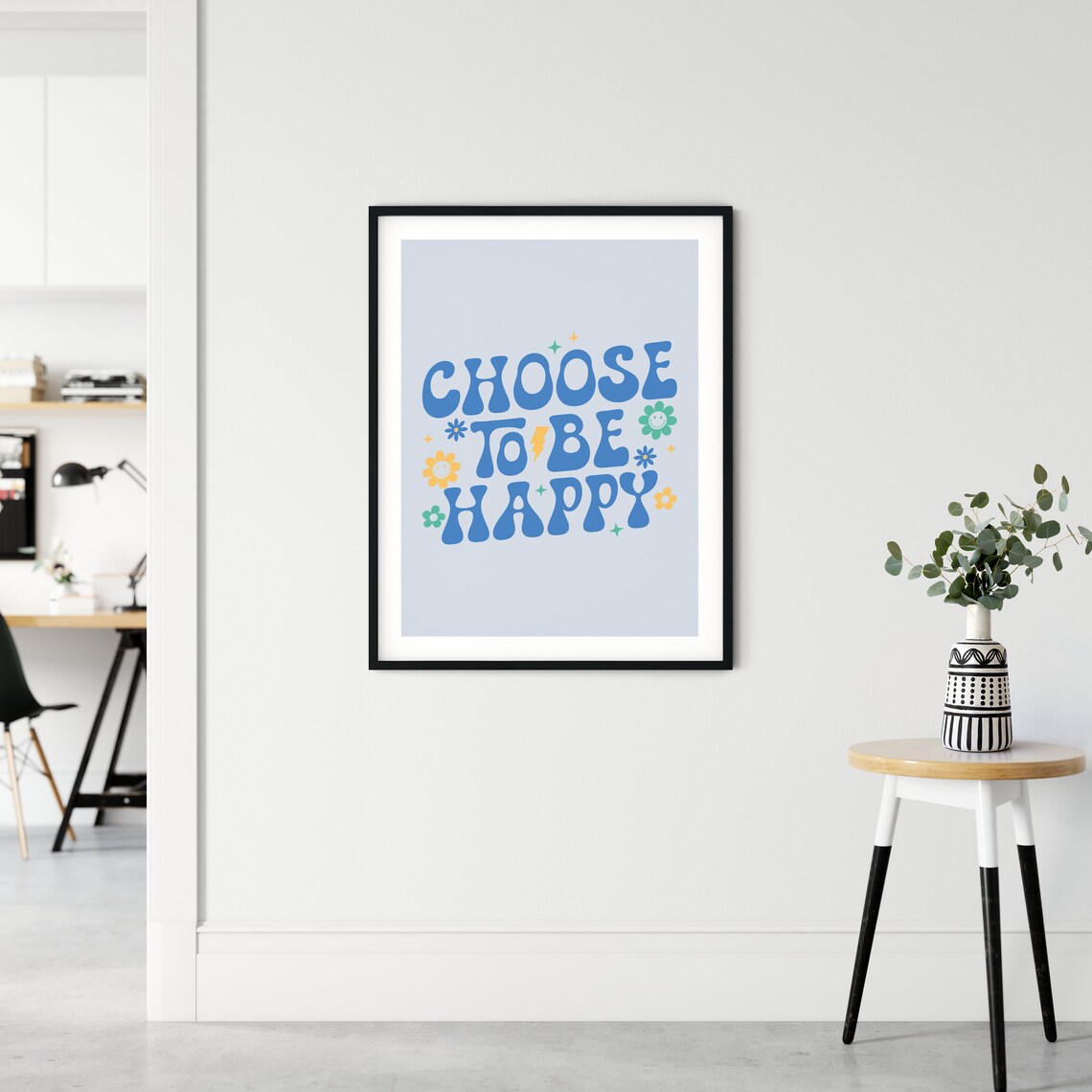 Retro Groovy Wall Print Choose To Be Happy Print Typography Print Print Large Art Wall Decor Retro Poster - Image 5