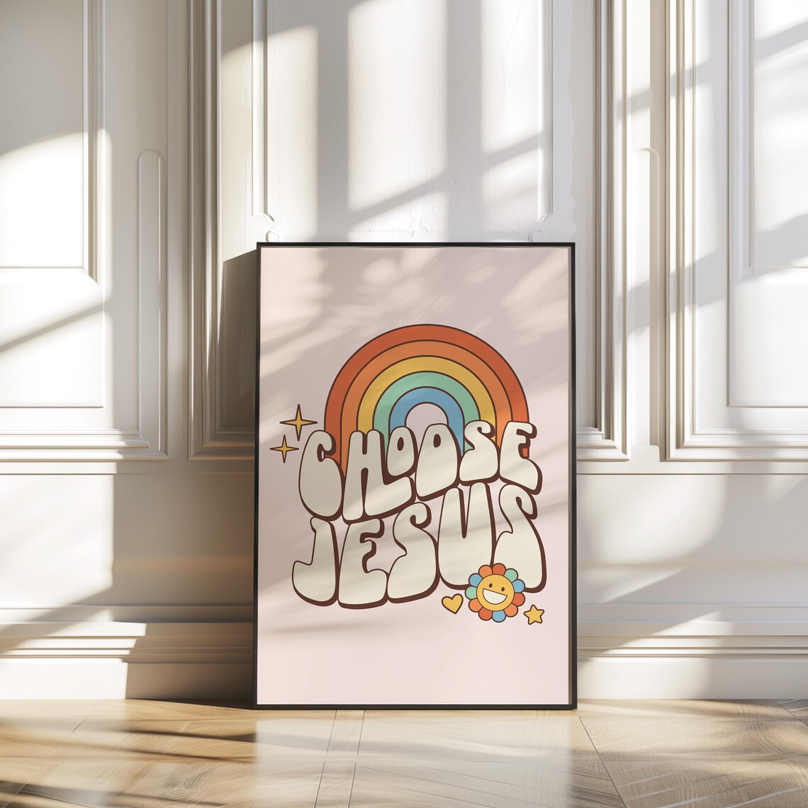 Groovy Rainbow Choose Jesus Retro Daisy Christian Scripture Poster - Image 2