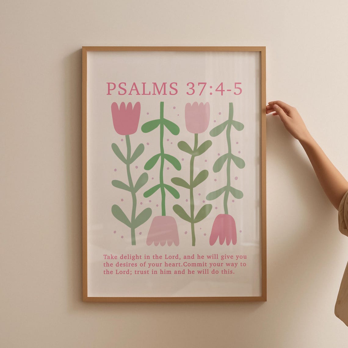 Psalms 37 Print Christian Wall Art Flower Poster Christian Poster Bible Verse Pink Poster Wall Decor Scripture Art - Image 3