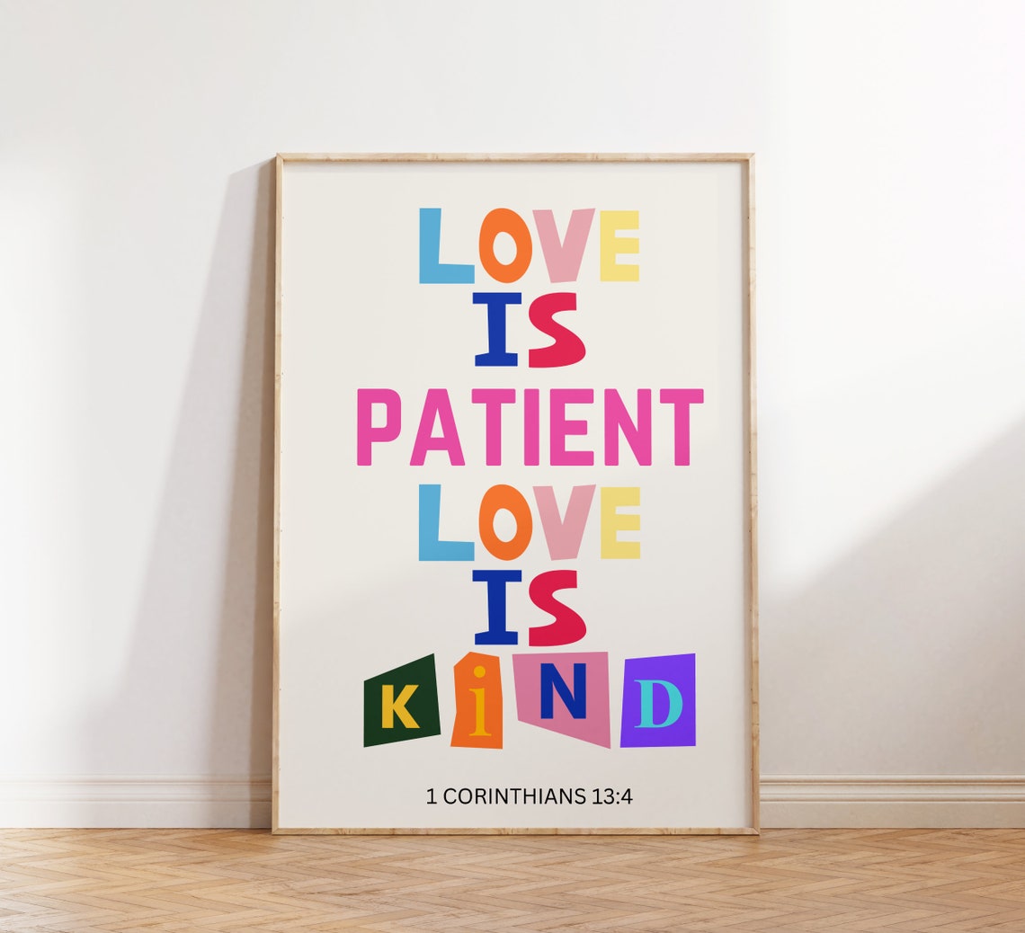Love Is Patient Wall Print Religious Print Christian Poster Scripture Art Bible Verse Wall Decor Christian Gift