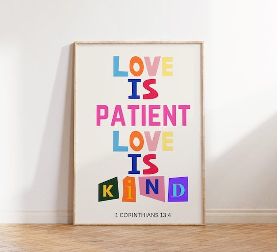 1 Corinthians 13:4 Love Is Patient Love Is Kind Colorful Block Poster