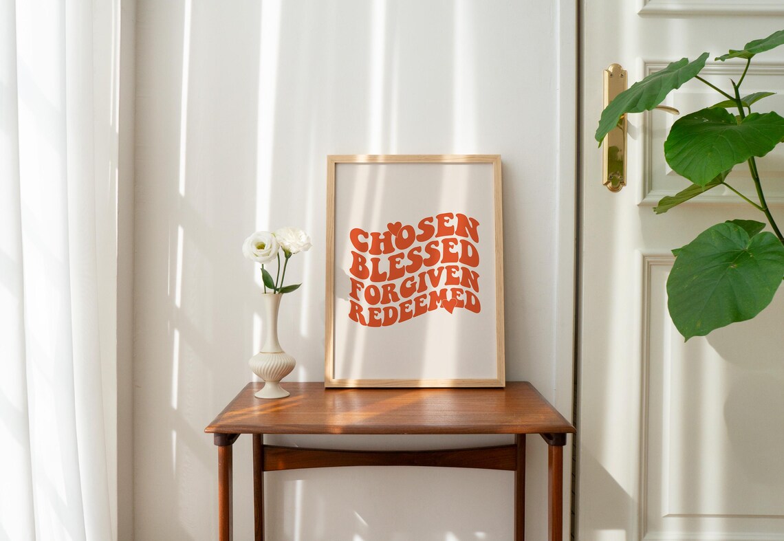 Chosen Blessed Forgiven Redeemed Orange Wavy Retro Faith Poster - Image 2