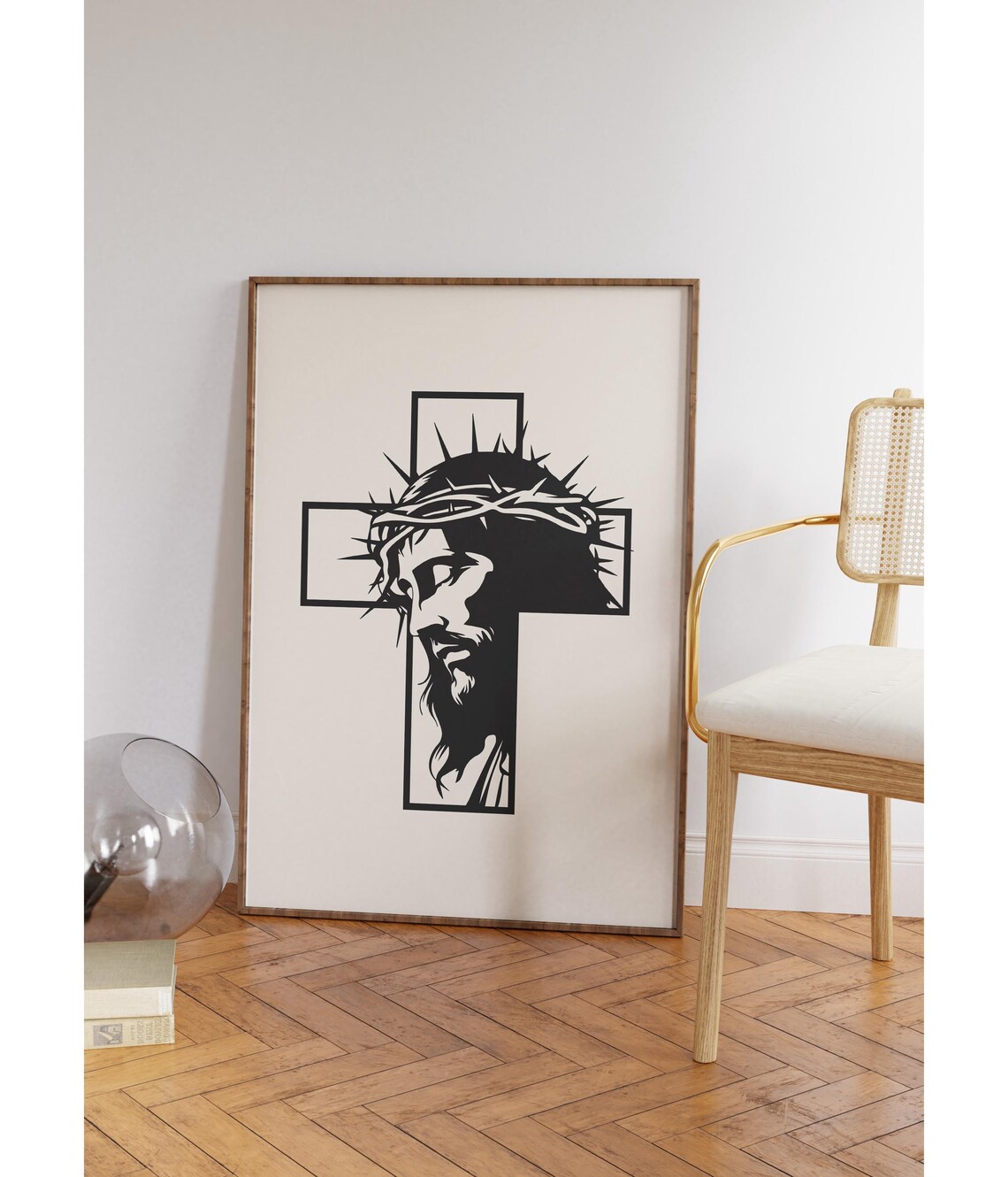 Jesus Crown of Thorns Cross Silhouette Minimalist Faith Poster - Image 2