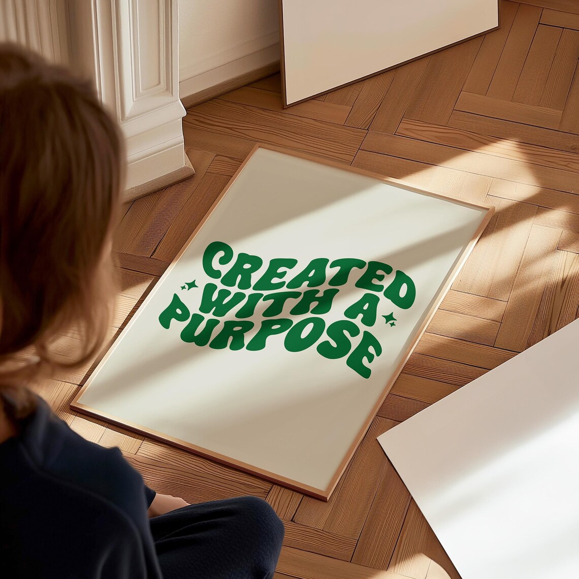 Created With A Purpose Green Retro Wavy Lettering Quote Poster - Image 4