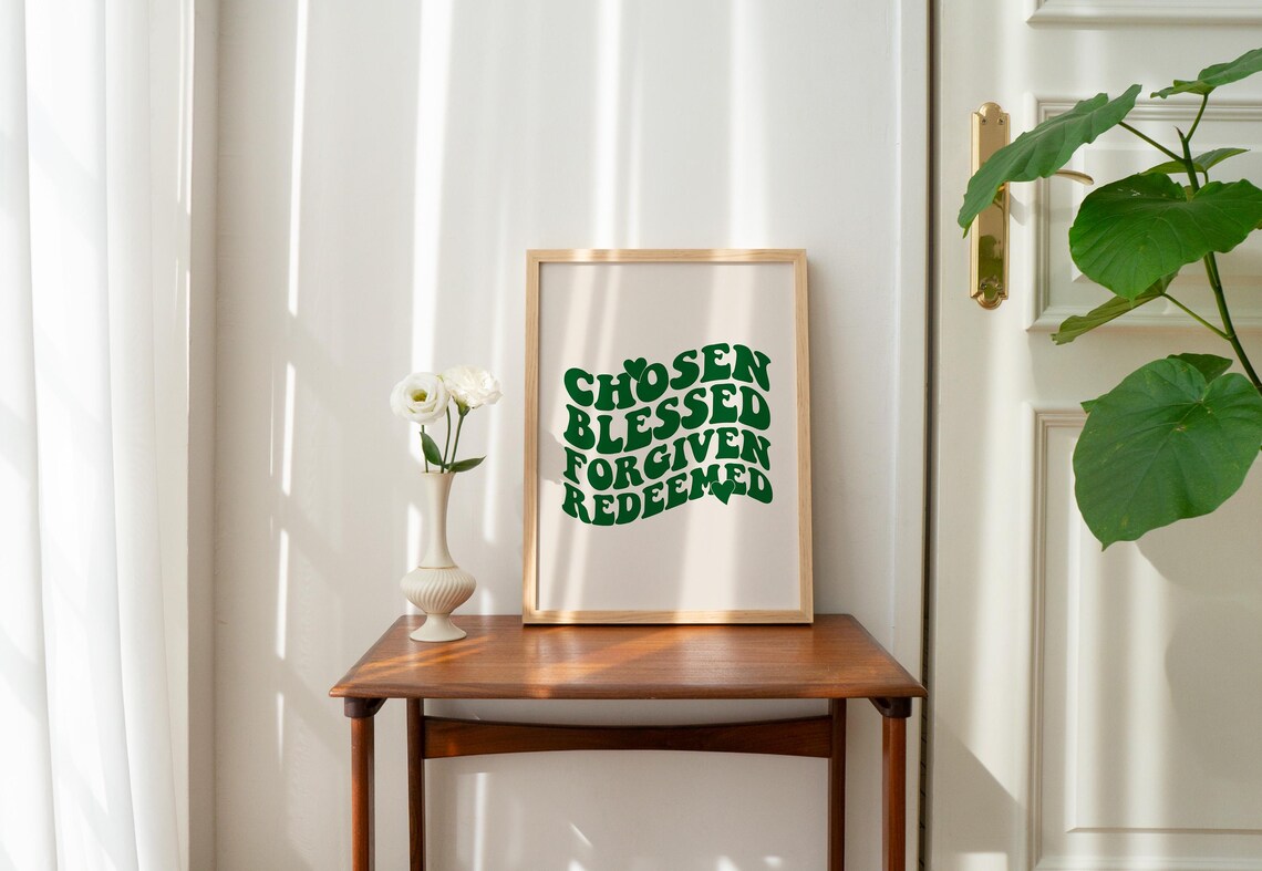 Chosen Blessed Forgiven Redeemed Green Wavy Retro Faith Poster - Image 2
