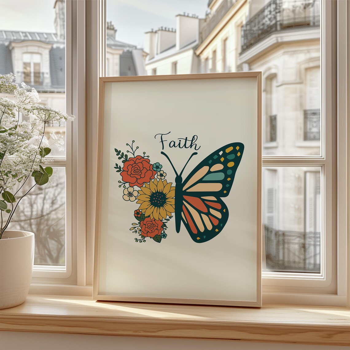 Faith Script Half Butterfly Half Flower Retro Boho Art Poster - Image 2