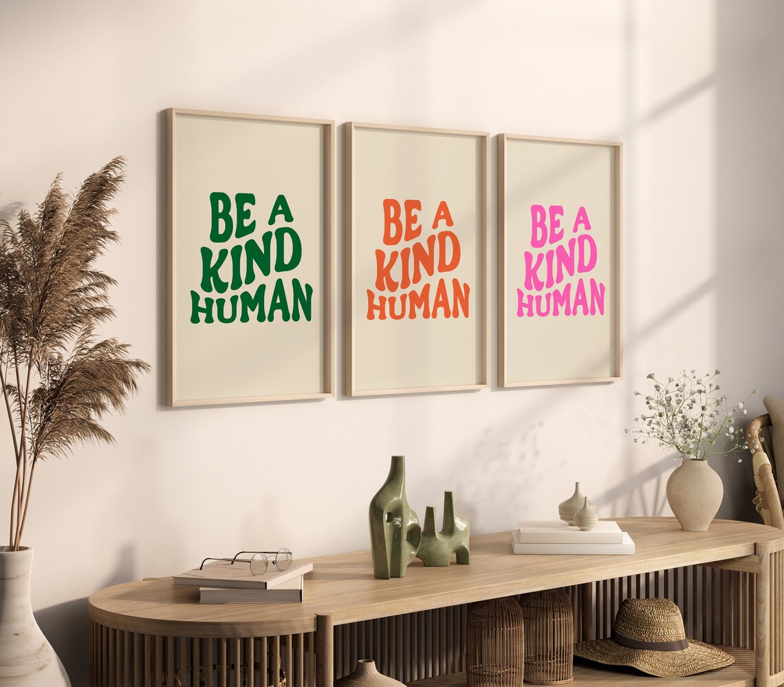 Be A Kind Human Retro Groovy Quote Poster - Image 3