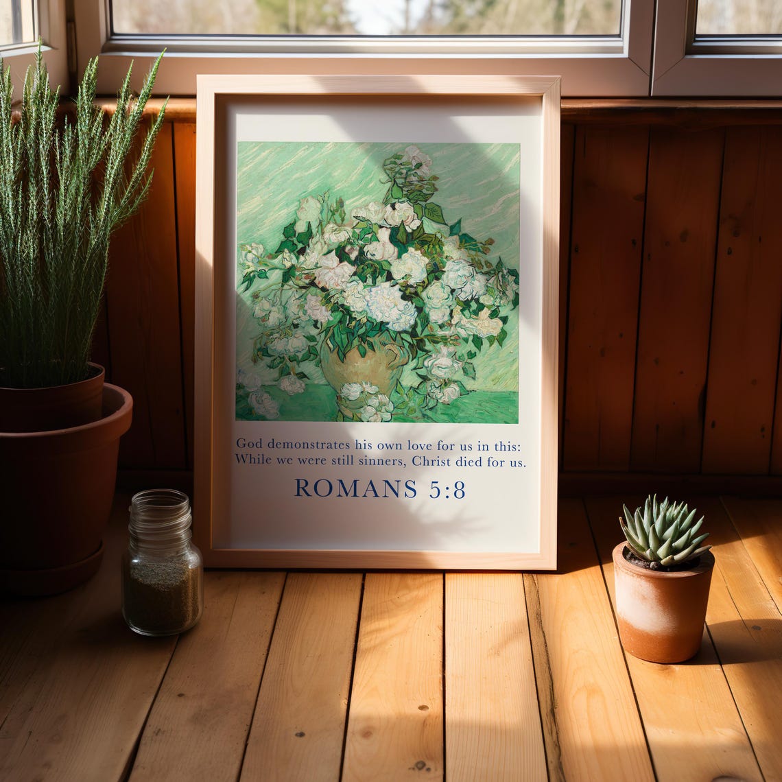 Christian Wall Art Van Gogh Flower Painting Wall Art Flora Wall Art Romans Bible Scripture Wall Print Christian Poster Faith Print - Image 2