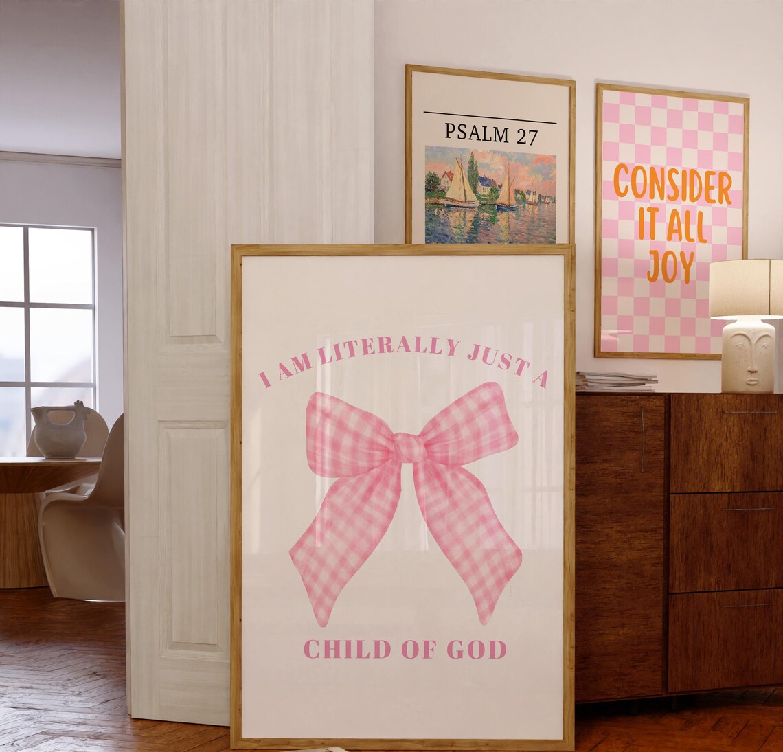 Child Of God Pink Gingham Bow Coquette Christian Faith Poster - Image 2