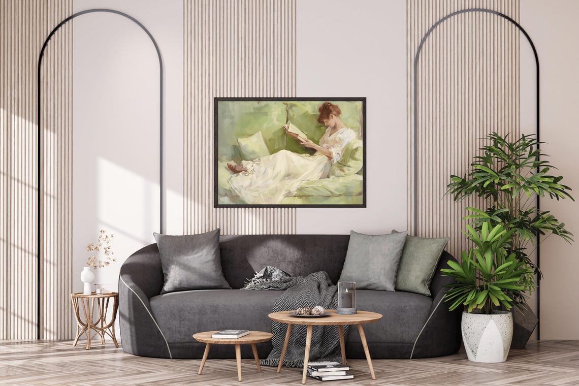 Woman Reading Book On Chaise Vintage Light Academia Wall Art Poster - Image 3