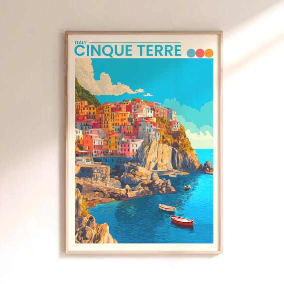 Cinque Terre Travel Poster Italian Coastal Village Wall Art Print