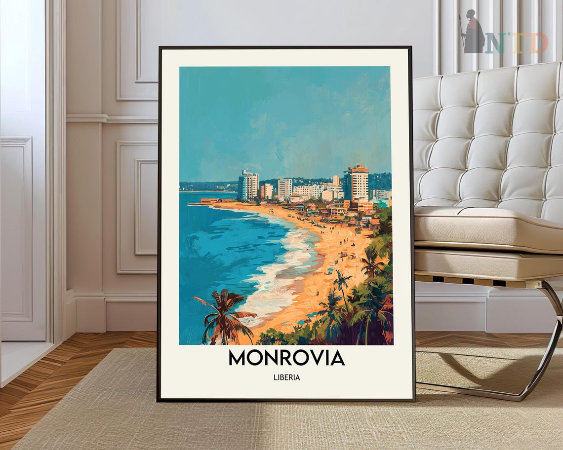 Monrovia Liberia Golden Beach Oceanfront Skyline Travel Poster