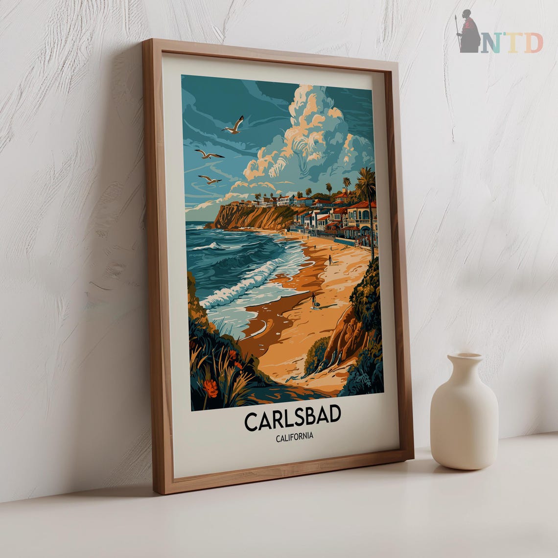 Carlsbad California Sunny Beach Cove Cliffs Coastal Travel Poster - Image 2