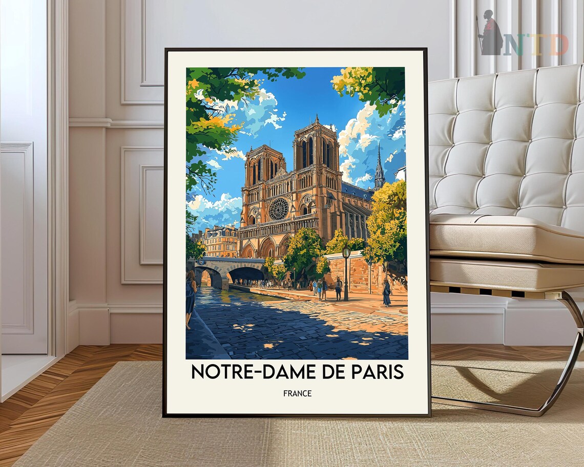 Notre-Dame de Paris Cathedral Seine Illustration Travel Poster