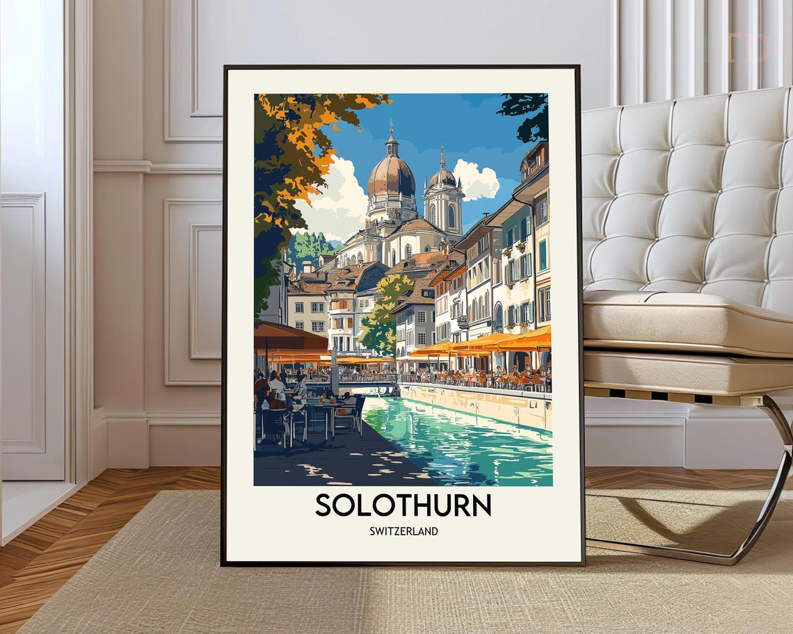 Solothurn Switzerland Riverside Cafes Vintage Travel Poster Art