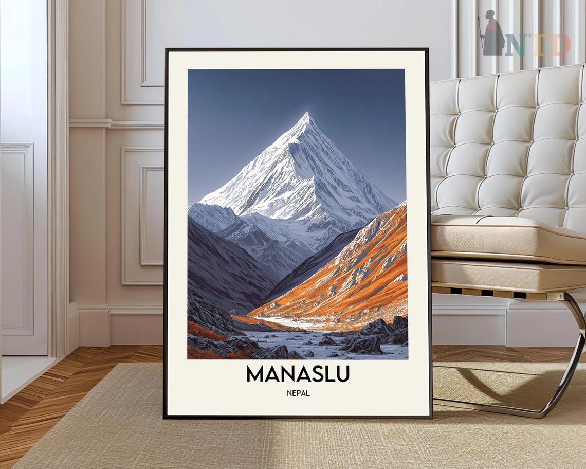 Manaslu Nepal Snow Capped Himalayan Peak Mighty Mountain Travel Poster