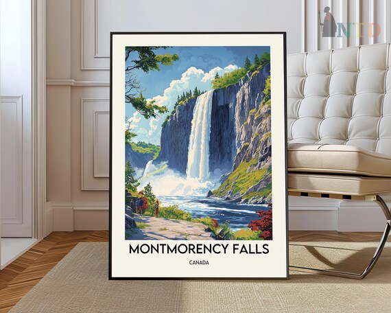 Montmorency Falls Canada Waterfall Cliff Gorge Travel Poster