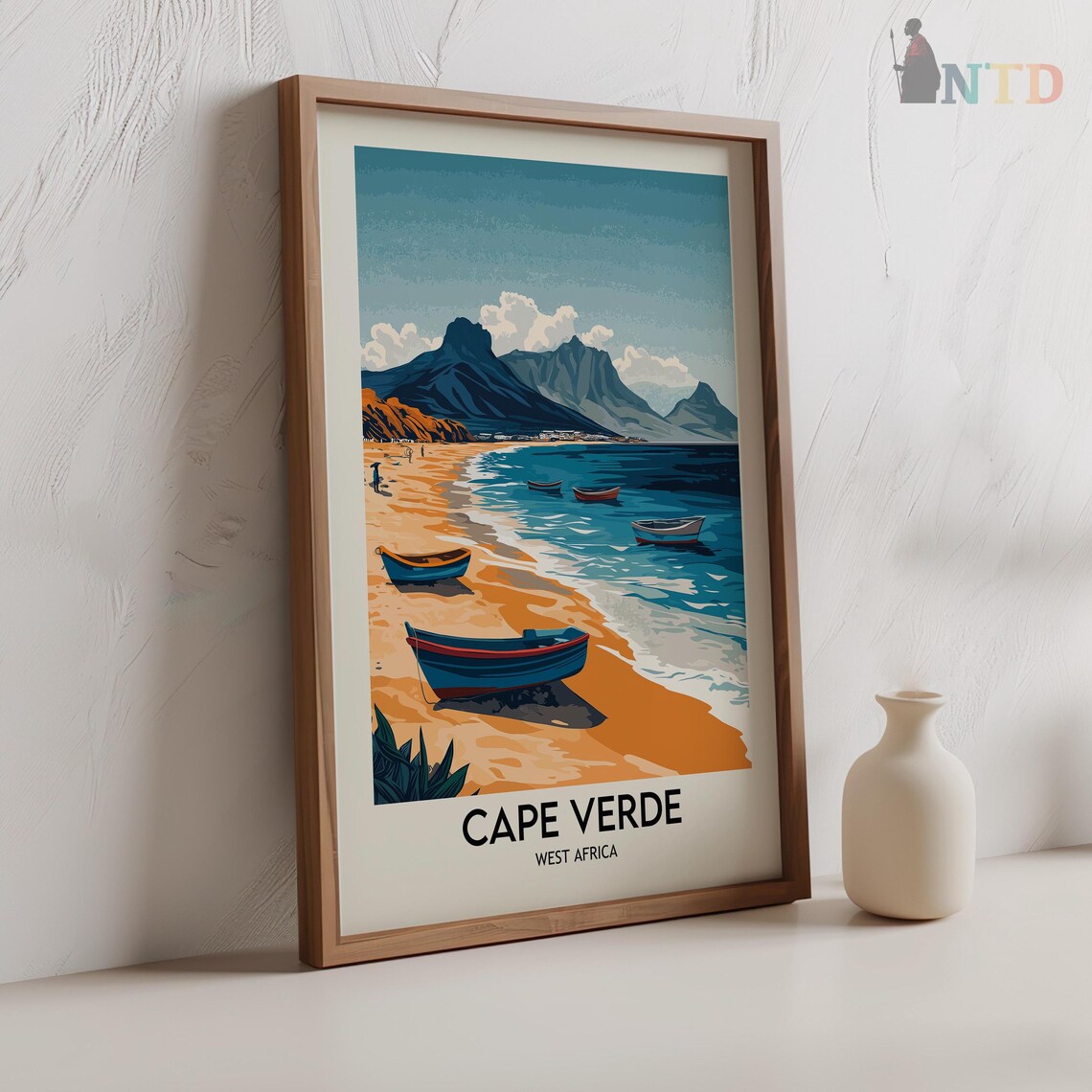 Cape Verde West Africa Fishing Boats Beach Mountain View Poster - Image 2