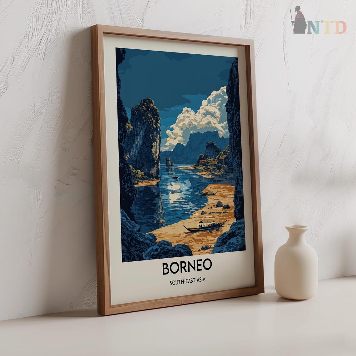 Borneo Southeast Asia Karst Cliffs River Vintage Travel Poster - Image 2