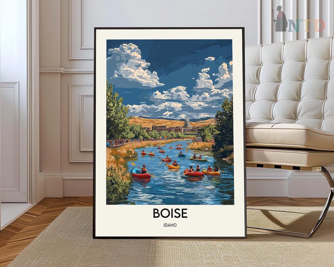 Boise Idaho Boise River Floaters Summer Day Vintage Travel Poster