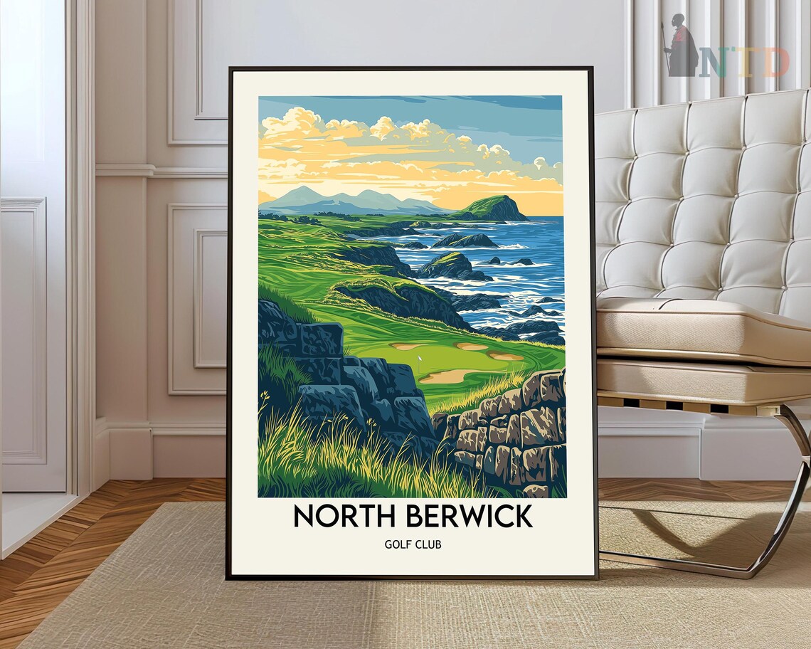 North Berwick Golf Club Scottish Coastal Sunset Travel Poster