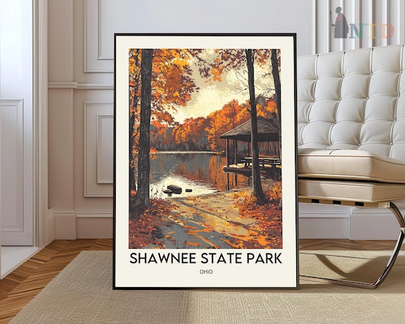 Shawnee State Park Ohio Autumn Lake Gazebo Scenic Travel Poster