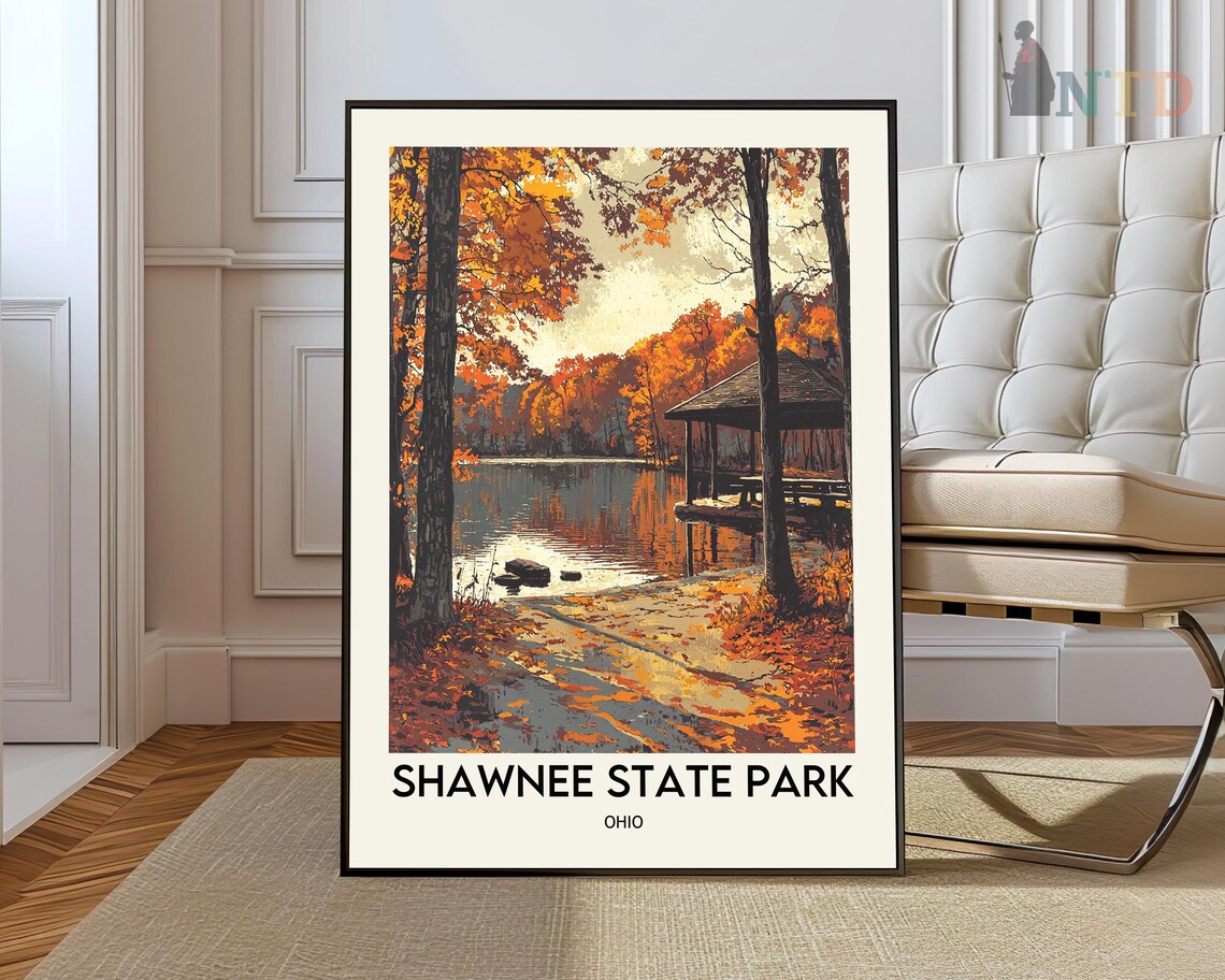 Shawnee State Park Ohio Autumn Lake Gazebo Scenic Travel Poster