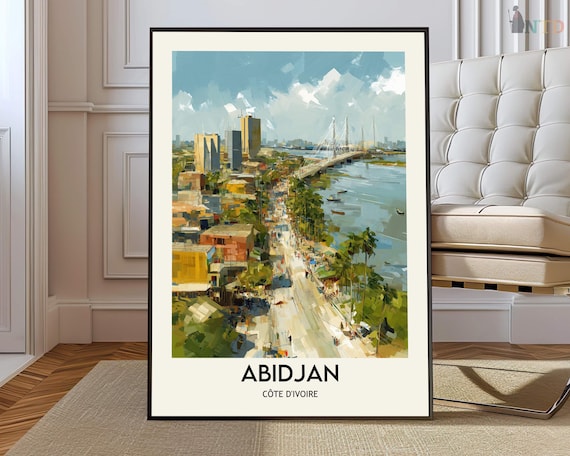 Abidjan Côte d'Ivoire Aerial City Lagoon Skyline Travel Poster