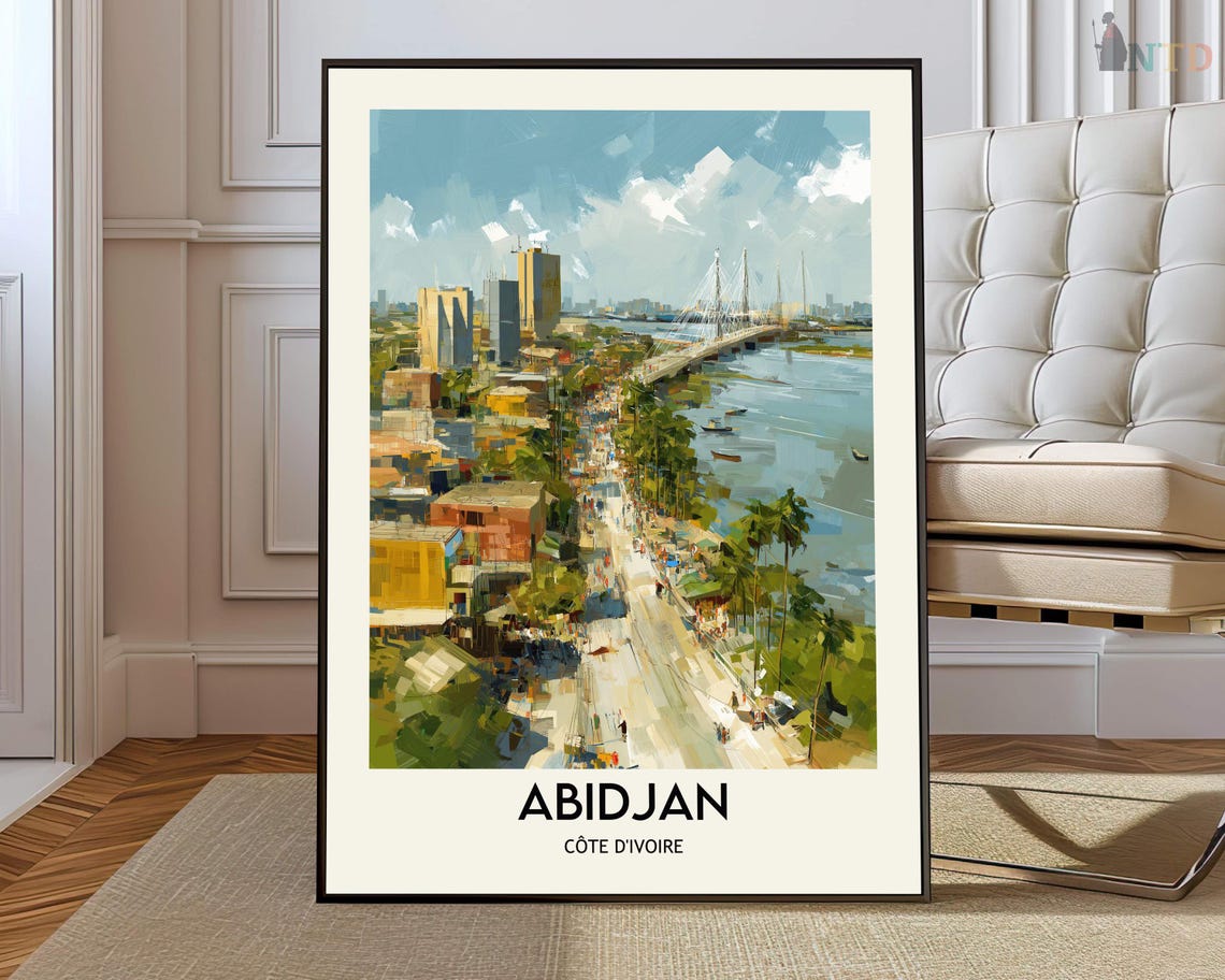 Abidjan Côte d'Ivoire Aerial City Lagoon Skyline Travel Poster