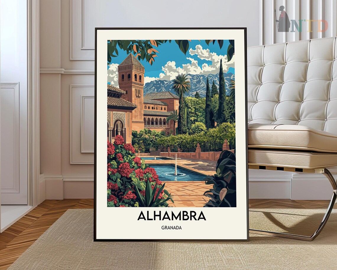Fountain Gardens of the Alhambra Granada Spain Travel Poster