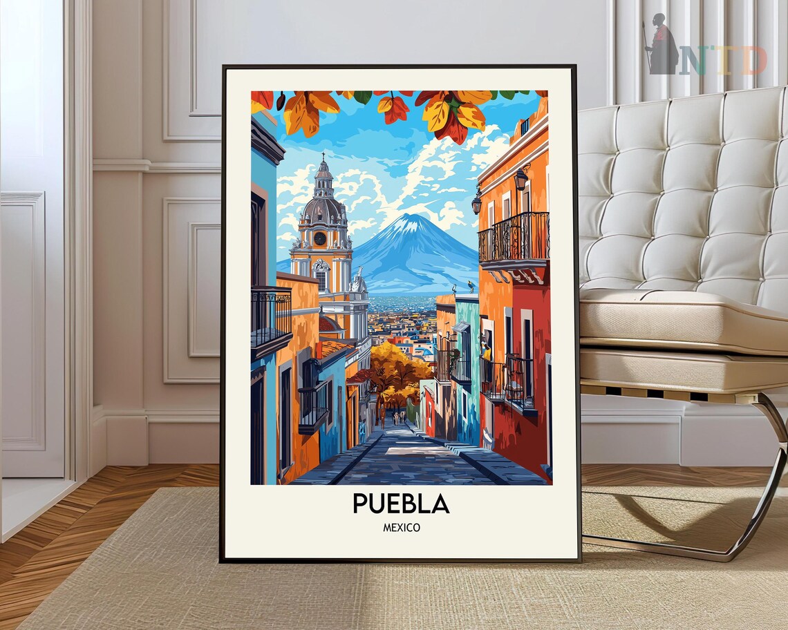 Puebla, Mexico Travel Poster, City Wall Art Print