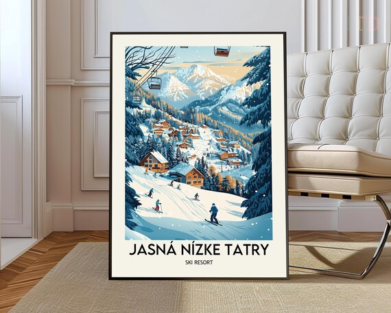 Jasna Nizke Tatry Ski Resort Slope Skiers Gondola Chalets Poster