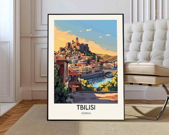 Tbilisi Georgia Old Town Fortress Vintage Style Travel Poster
