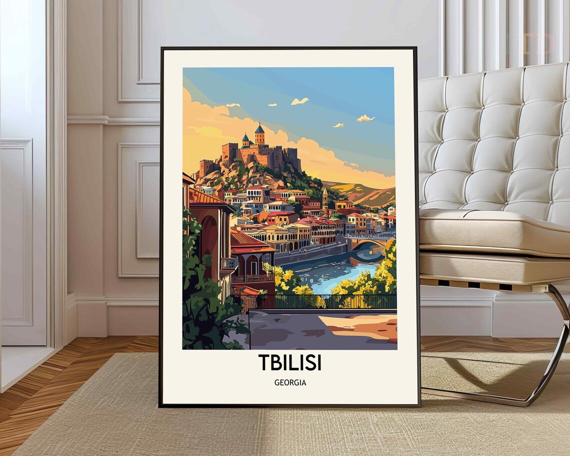 Tbilisi Georgia Old Town Fortress Vintage Style Travel Poster