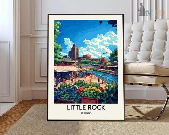 Little Rock Arkansas River Market Colorful Skyline Travel Poster