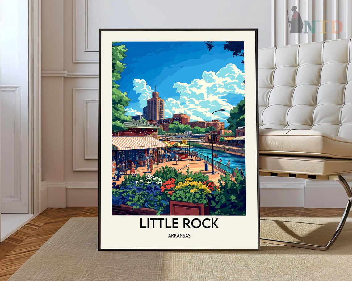 Little Rock Arkansas River Market Colorful Skyline Travel Poster