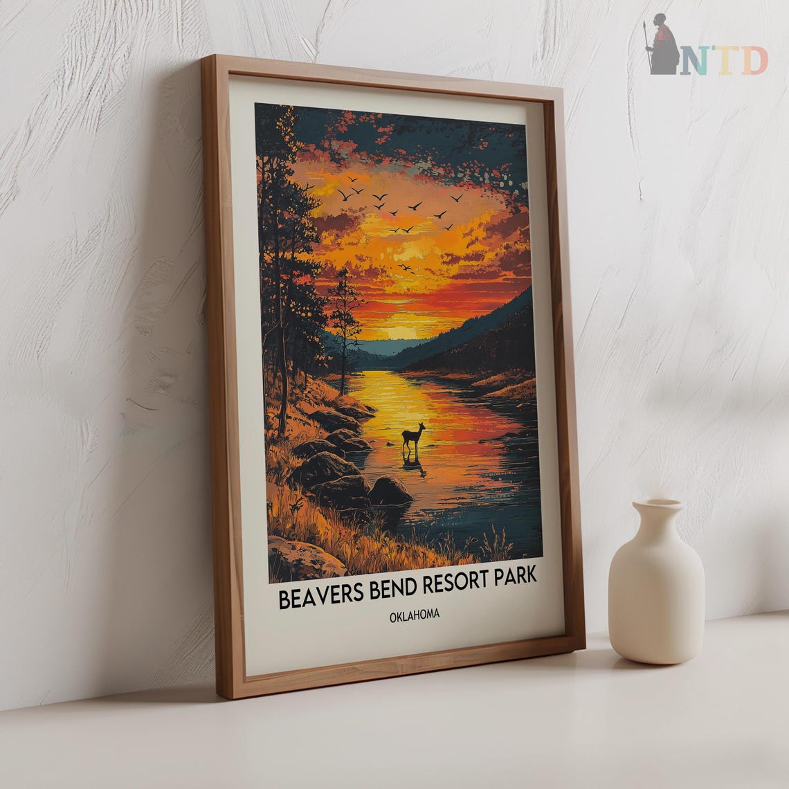 Beavers Bend Resort Park Deer at Sunset River Scene Travel Poster - Image 2