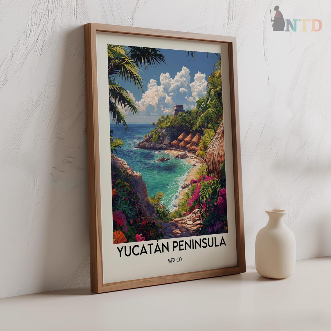 Yucatan Peninsula Mexico Tropical Cove Ruins Vintage Travel Poster - Image 2