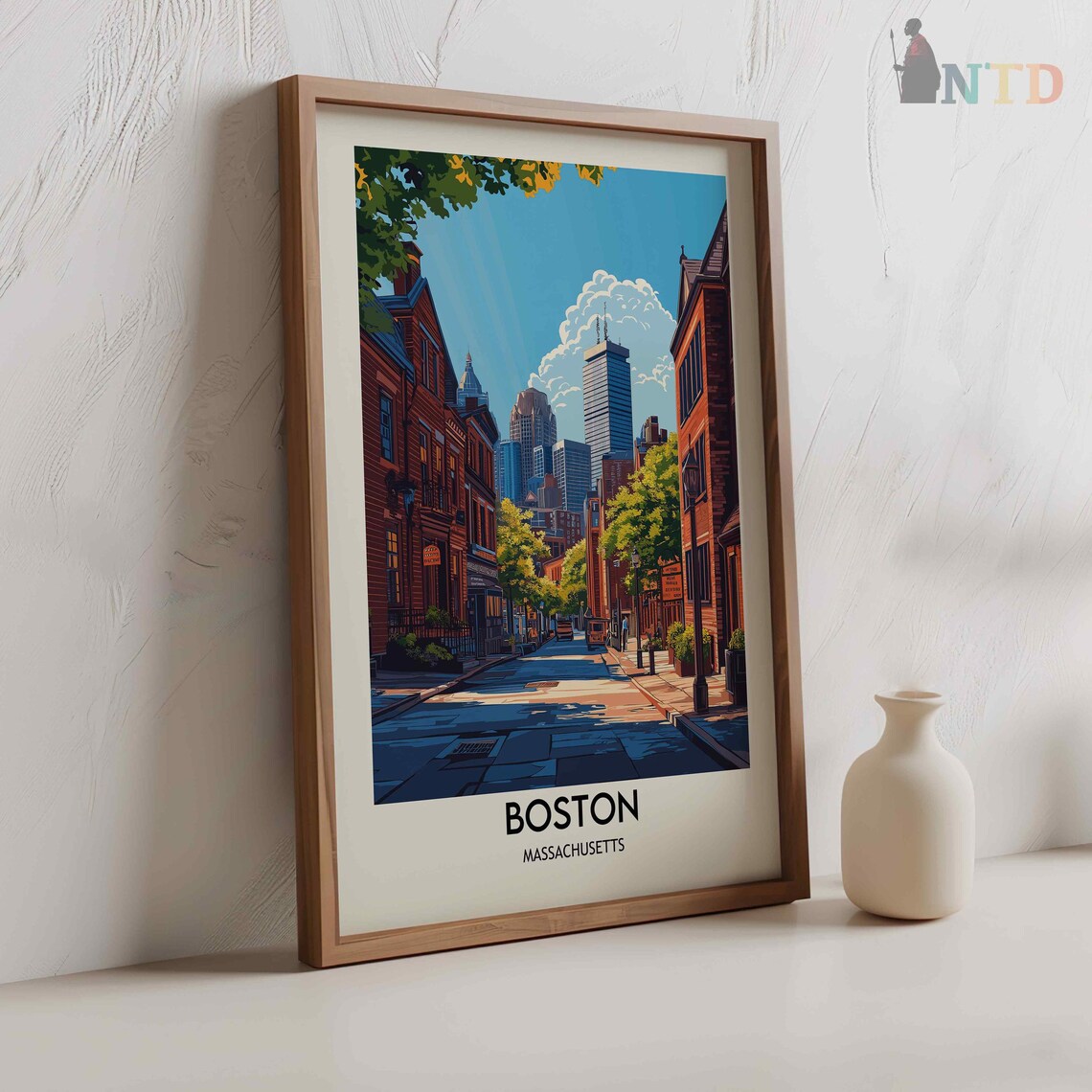 Boston Brownstone Street Skyline Massachusetts Travel Poster - Image 3