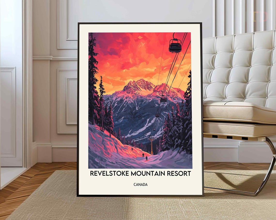 Revelstoke Mountain Resort Canada Sunset Gondola Ski Travel Poster